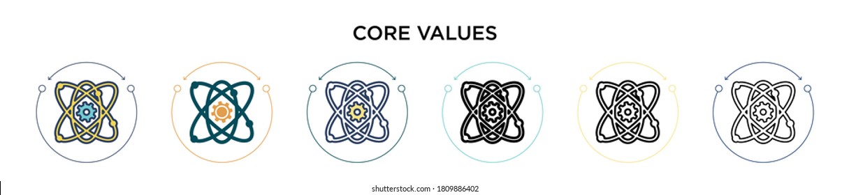 Core values icon in filled, thin line, outline and stroke style. Vector illustration of two colored and black core values vector icons designs can be used for mobile, ui, web