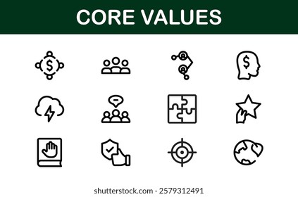 Core Values Icon Pack. Professional Line Art for Integrity, Collaboration, Innovation, and Corporate Branding