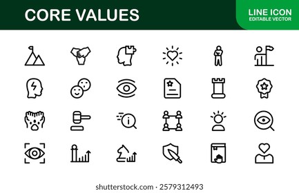 Core Values Icon Pack. Professional Line Art for Integrity, Collaboration, Innovation, and Corporate Branding