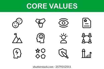 Core Values Icon Pack. Professional Line Art for Integrity, Collaboration, Innovation, and Corporate Branding