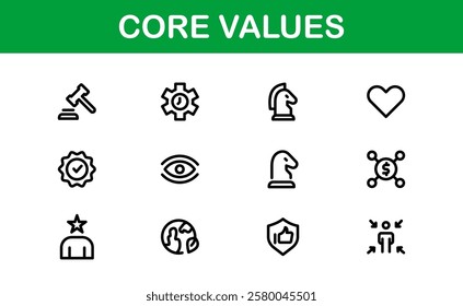 Core Values Icon Pack. Professional Line Art for Integrity, Collaboration, Innovation, and Corporate Branding