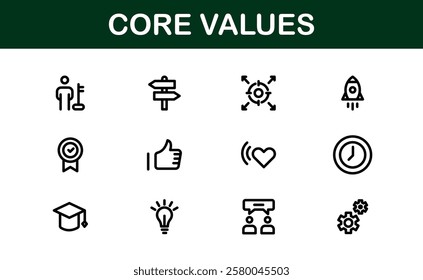 Core Values Icon Pack. Professional Line Art for Integrity, Collaboration, Innovation, and Corporate Branding