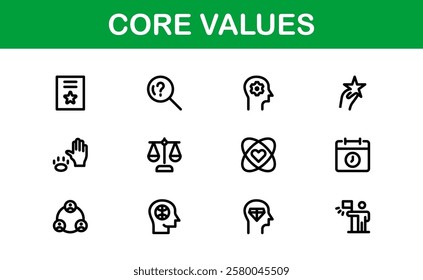 Core Values Icon Pack. Professional Line Art for Integrity, Collaboration, Innovation, and Corporate Branding