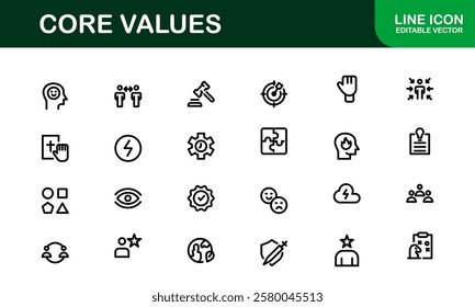 Core Values Icon Pack. Professional Line Art for Integrity, Collaboration, Innovation, and Corporate Branding