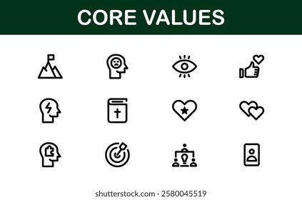 Core Values Icon Pack. Professional Line Art for Integrity, Collaboration, Innovation, and Corporate Branding