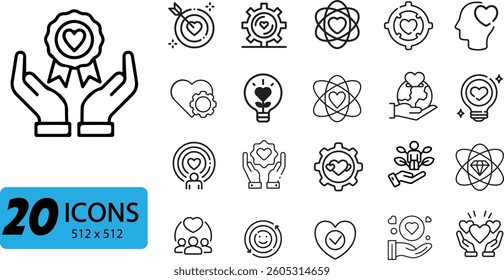 Core Values Icon Set: 20 Outline Vector Illustrations