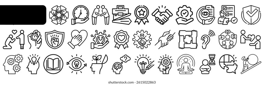 Core Values Icon Set - Business Ethics, Growth, Teamwork, Innovation, Leadership and Integrity

