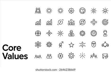 Conjunto de iconos de valores principales gráfico de estrategia empresarial