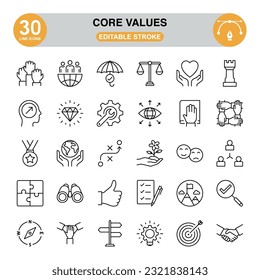 Core Values Icon Set. Editable Stroke.