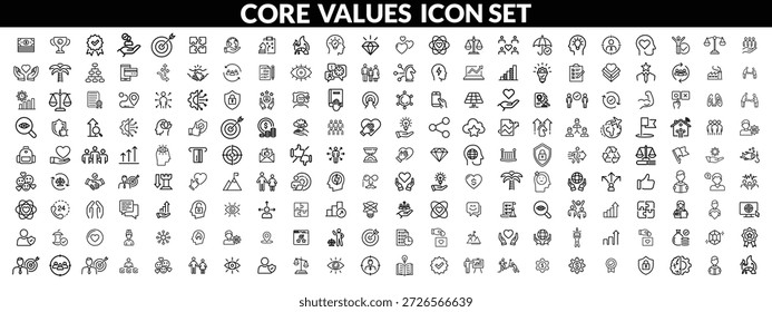 Conjunto de iconos de valores principales. Iconos de estilo de contorno de Vector completo. Vector Ilustración de stock. Diseño de conjunto de iconos grandes de icono de valores centrales 