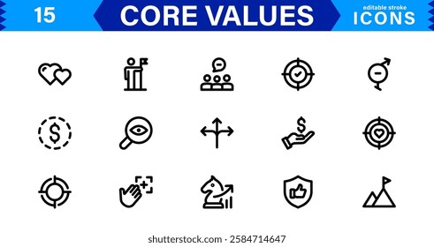 Core Values Icon Set. Minimal and Modern Vector Icons for Integrity, Ethics, Leadership, UI, Web, Mobile, and Business Graphic Design Projects