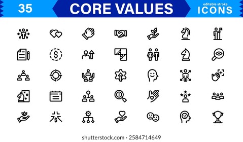 Core Values Icon Set. Minimal and Modern Vector Icons for Integrity, Ethics, Leadership, UI, Web, Mobile, and Business Graphic Design Projects
