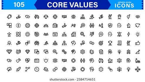 Core Values Icon Set. Minimal and Modern Vector Icons for Integrity, Ethics, Leadership, UI, Web, Mobile, and Business Graphic Design Projects