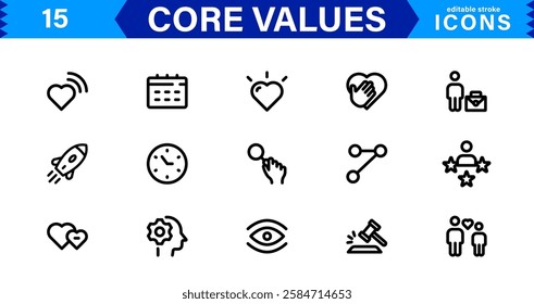 Core Values Icon Set. Minimal and Modern Vector Icons for Integrity, Ethics, Leadership, UI, Web, Mobile, and Business Graphic Design Projects