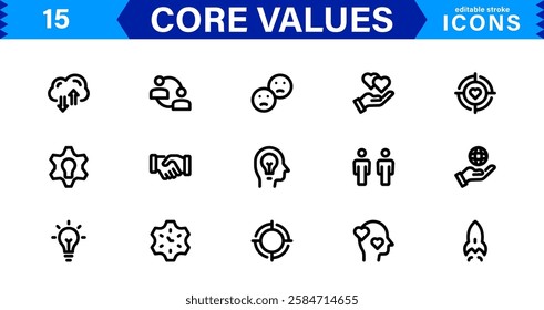 Core Values Icon Set. Minimal and Modern Vector Icons for Integrity, Ethics, Leadership, UI, Web, Mobile, and Business Graphic Design Projects