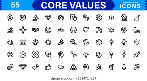 Core Values Icon Set. Minimal and Modern Vector Icons for Integrity, Ethics, Leadership, UI, Web, Mobile, and Business Graphic Design Projects