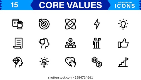 Core Values Icon Set. Minimal and Modern Vector Icons for Integrity, Ethics, Leadership, UI, Web, Mobile, and Business Graphic Design Projects