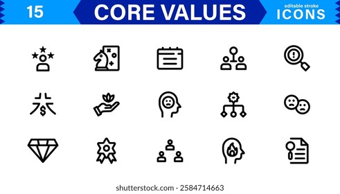 Core Values Icon Set. Minimal and Modern Vector Icons for Integrity, Ethics, Leadership, UI, Web, Mobile, and Business Graphic Design Projects