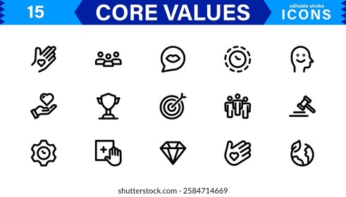 Core Values Icon Set. Minimal and Modern Vector Icons for Integrity, Ethics, Leadership, UI, Web, Mobile, and Business Graphic Design Projects