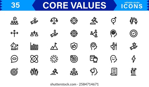 Core Values Icon Set. Minimal and Modern Vector Icons for Integrity, Ethics, Leadership, UI, Web, Mobile, and Business Graphic Design Projects