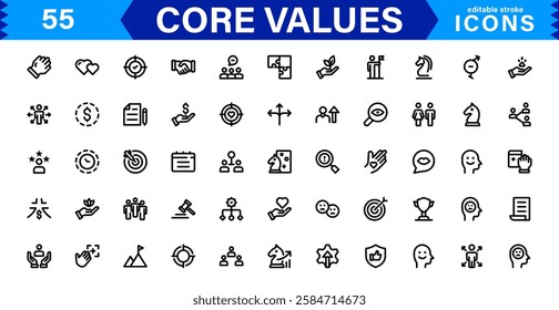Core Values Icon Set. Minimal and Modern Vector Icons for Integrity, Ethics, Leadership, UI, Web, Mobile, and Business Graphic Design Projects