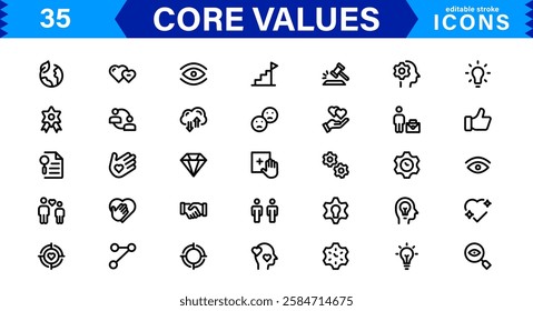 Core Values Icon Set. Minimal and Modern Vector Icons for Integrity, Ethics, Leadership, UI, Web, Mobile, and Business Graphic Design Projects