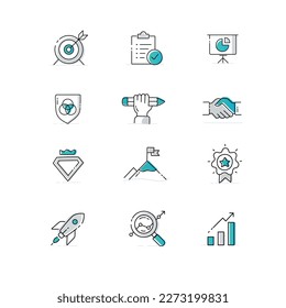 Core values icon set. The modern symbol of company core values, vector line icons with editable stroke.	