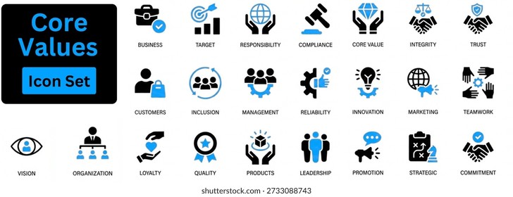 Vector de silueta de conjunto de iconos de valores principales 