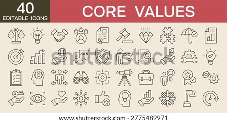 core values icon set vector illustration with icons of business mission innovation, and more editable stroke line icons 