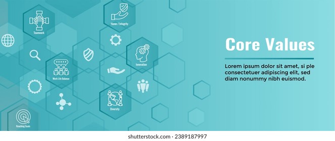 Core Values icon set and web header banner showing icons of core values