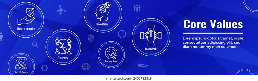 Core Values icon set and web header banner showing icons of core values