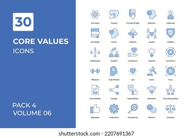 Core Values icons collection. Set vector line with elements for mobile concepts and web apps. Collection modern icons.