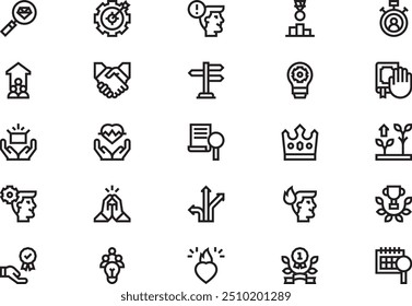 A coleção de ícones de valores principais é uma ilustração vetorial com traçado editável.