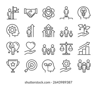 Core values icons. Core values and principles line icon set. Editable Stroke.
