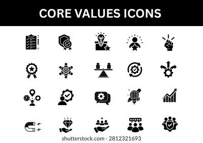 Core Values Icons Set Vector Collection with Leadership Teamwork and Business Ethics Symbols