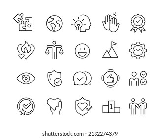 Core Values Icons - Vector Line. Editable Stroke. 