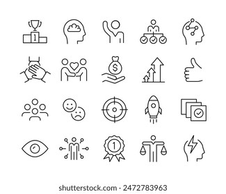 Core Values Icons - Vector Line. Editable Stroke. 