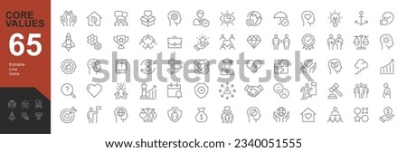 Core Values Line editable icons set. Vector illustration in modern thin line style of Core Values icons: integrity, innovation, growth, goal, trust, family, passion, ethic, education, profession.