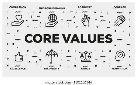 Core Values Line Icon Set Stock Vector (royalty Free) 1301156344 