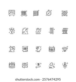 Core Values line icon set. Set of outline icons related to core values, integrity, innovation, growth, goal, trust, teamwork, customers, ethics, motivation, vision and others