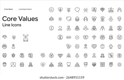 Core values line icons collection for branding