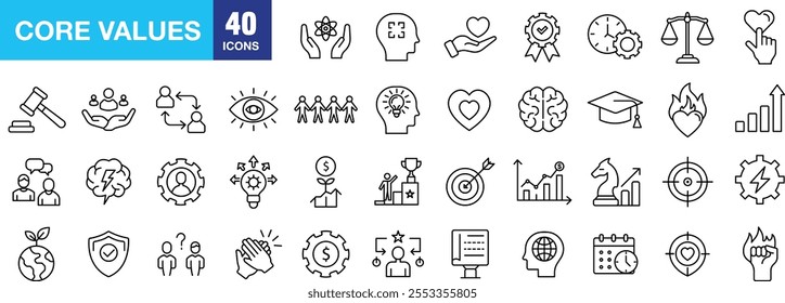 "Core Values Line Icons for Organizational Culture and Principles"