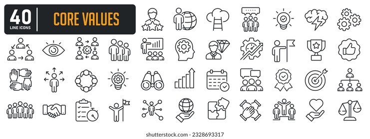 Core values line icons. For website marketing design, logo, app, template, ui, etc. Vector illustration.