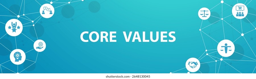 Core Values - Mission, integrity value icon set with vision, honesty, passion, and collaboration as the goal or focus