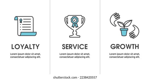 Valores básicos o conjunto de iconos de misión y visión