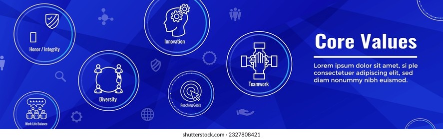 Core Values or Mission and Vision Icon Set with Web Header Banner