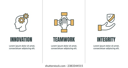 Valores básicos con conjunto de iconos de misión y visión