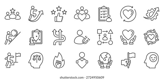 colección del núcleo, negocio, integridad, confianza, misión, valor, éxito, responsabilidad, compromiso, excelencia Icono