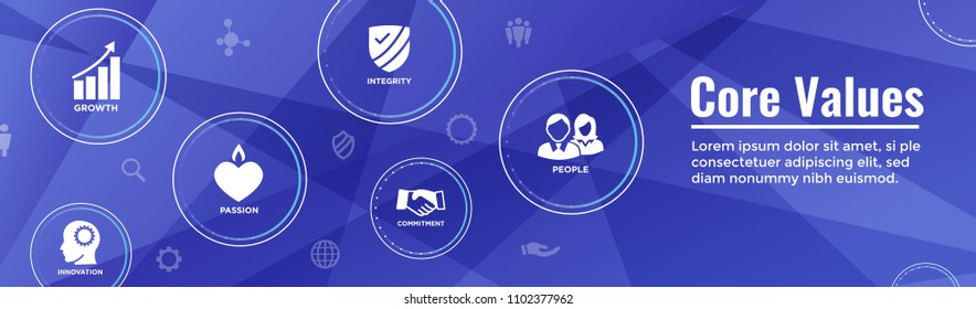 Core Values Outline Icon with person and collaborating / thinking ideas web banner header