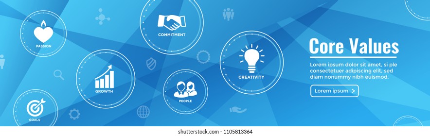 Core Values Outline Icon with person and collaborating / thinking ideas web banner header